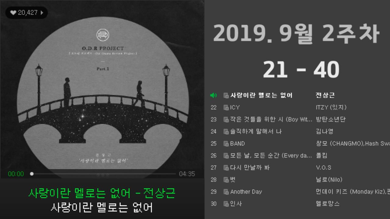2019. 9월 2주 멜론 21-40 (음악, 가요, 노래, 최신, 차트, Top100) | SOOP VOD